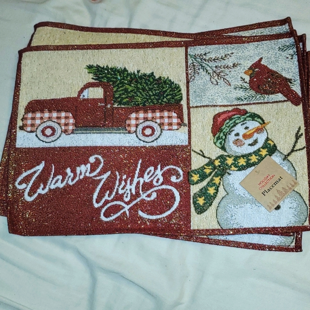 Pickup Truck & Snowman Winter Placemats Set of 4